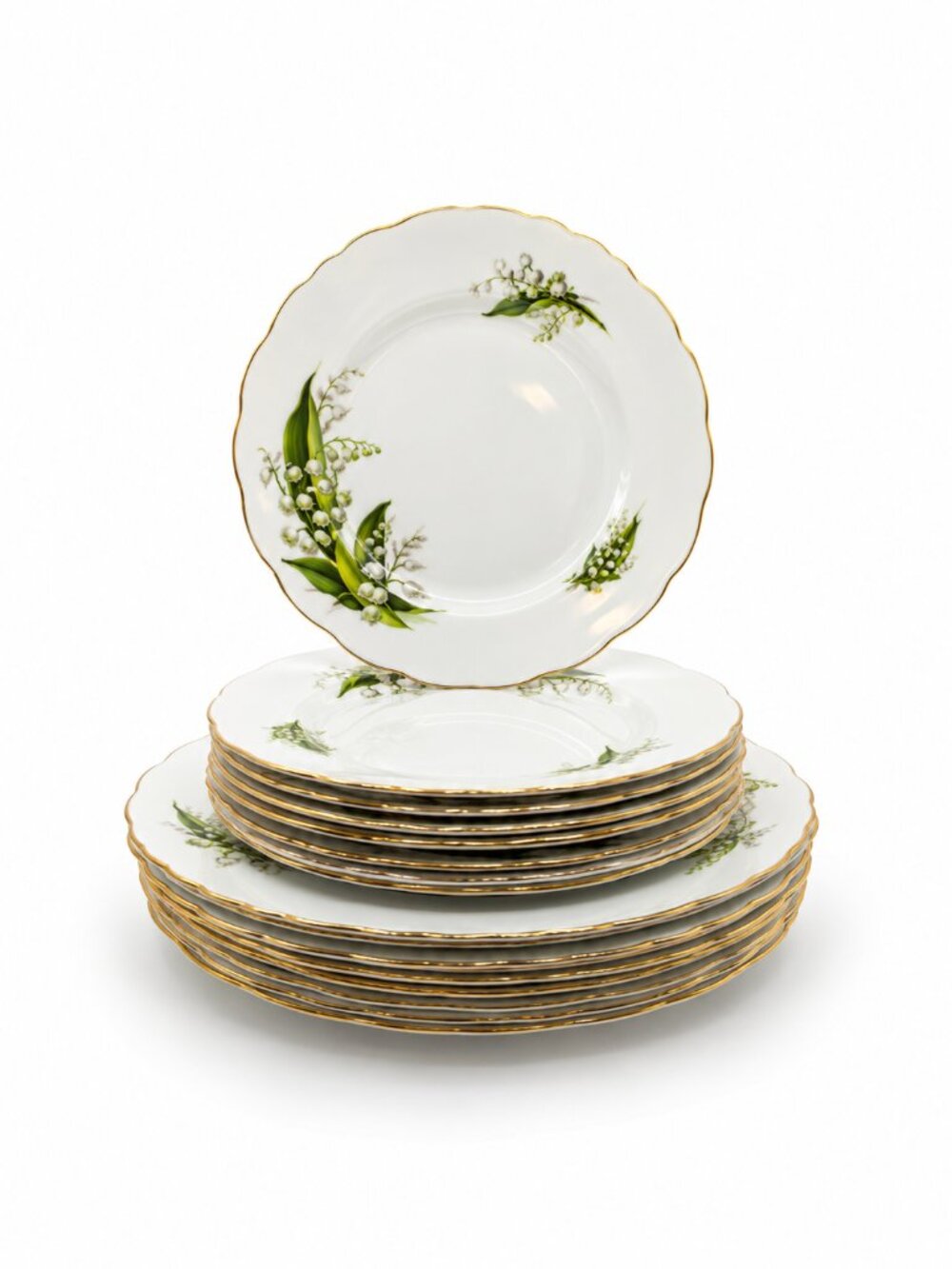 Lily of the Valley Gold Trim Bone China Plates Set of 15 Colclough England